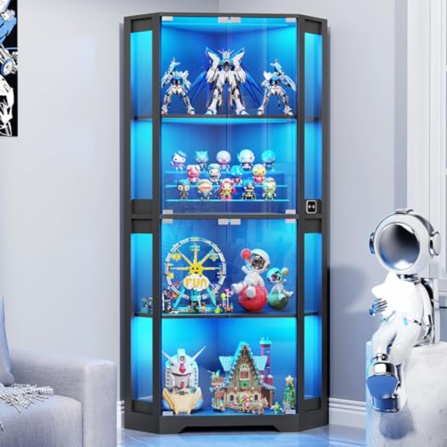 Collectible Collection - Lighted Corner Display Cabinet with Glass