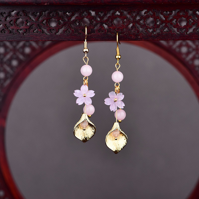 Pink Natural Jade Flower Earri - огляд і ціна Vintage Item